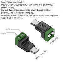 Solderless Plug USB C to 2Pin Terminal Adapter Screw 5V Crimp Terminal Block Green Charging Conversion Charging Connector