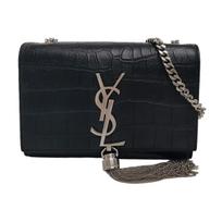 [Pre-Owned] Ysl Kate Silver Logo Chain Crocodile Embossed Leather Wallet Tassel Crossbody Shoulder Bag - Excellent #JMIDBI ONE SIZE