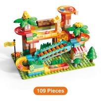 DIY Slide Blocks Marble Run Race Building Bricks 3D Children Diy Assemble Insert Toys Block Educational Toys for Children Gifts blue