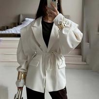 2025 Autumn/Winter European and American Women's Waist-Cinching Lace-Up Loose V-Neck Jacket 3XL balta
