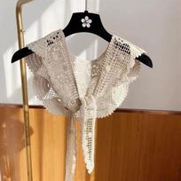 Lace Knitted Crochet Hollow Fake Collar Women Shawl Decorative Fake Collar Women Clothes Accessories Detachable Collar abrikosas
