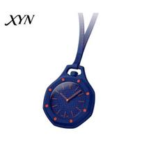 Vintage Pocket Watch Colorful Octagonal Watch, Mechanical Quartz Analog Hollow Case Fashion Accessory Necklace with Faux Leather Strap for Men Women blue