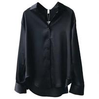 Women's White Satin Shirt: Retro Hong Kong Style, Versatile Spring/Autumn Top with Long-Sleeved Drape and Elegant Design. 2XL