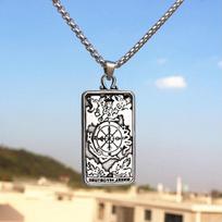 Necklace Major Arcana Tarot Wheel of Fortune Men's Pendant 50CM(Necklace Size) sidabras