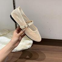 Mesh breathable buckle women's summer new Mary Jane single shoes with one-word ballet shoes retro shallow mouth 35