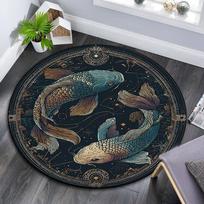 Koi Fish Round Area Rug,Carpet Rug for Living Room Bedroom Sofa Playroom Decor,Non-slip Floor Mat 80cmx80cm
