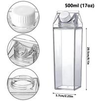 Transparent Water Gym Bottle Plastic New Reusable Clear Milk Carton Box Juice Sport Leakproof Cup Drinking Outdoor Camping 500ml