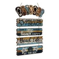 Wood Flip Flop Beach Sign Hanging Coastal Welcome Door Sign Vintage Rustic Farmhouse