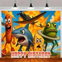 Tung Tung Tung Sahur Tralalo Italian Brainrot Print Kids Birthday Party Background Decoration Photography Decor Backdrop Banner 100X70CM orange