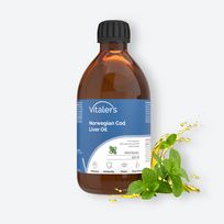 Vitaler's Omega-3 Norvegijos menkių kepenų aliejus 1250 mg, Mėtų skonio – 250 ml