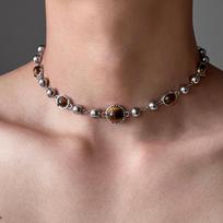 Twisted Metal Leather Collar ,punk Heart Girl Necklace One Size geltona