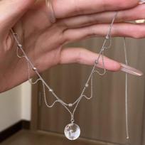 Elegant silver  millet bead double-layer lace pearl pendant necklace for women simple collar chain engagement  gift 45cm