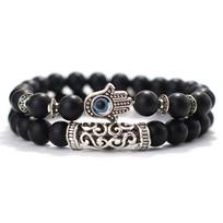 Retro Fatima rankos apyrankių rinkinys vyrams 8 mm vulkaninės uolienos tigro akies sodalito akmens energijos gydymo apyrankė Pulseria oniksas