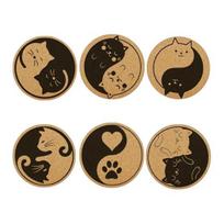6 Pcs Wood Coasters Funny Cute Cat/Dog Drink Cup Coasters for Coffee Table Bar Kitchen Decor Housewarming Gifts for New Home