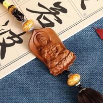 Wood Carving Crafts Buddha Statues Car Rear View Mirror Pendant Guanyin Figurine Schoolbag Mobile Phone Pendant Lucky Ornaments