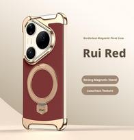 For Huawei Pura 90 Pro Max and Pura 90 Pro Case Frameless Vegan Leather Aviation Grade High Aluminum Alloy Stand Plating Cover PC and Leather&Huawei pura 90 pro brown
