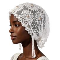 Women's Turban Hat With Beaded Tassel Lace Bead Muslim Hijab Beanie Cap Floral Embroidery Beaded Headwrap Cover Shinny Bonnet Hat Head Wraps for Women one size