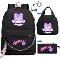 Aphmau Kuprinė Atsitiktinė Vyriška Ir Moteriška Mokyklinė Kuprinė Usb Įkrovimas Izoliuota Pietų Dėžutė Pieštukinė Trys Dalys Rinkinys three-piece set juoda