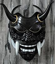 Halloween Masquerade Red Prajna Mask Cospiay Noh Japanese Latex Full Face Grimace Fangs Funny Scary Ghost God Wizard Masks as the picture- gray