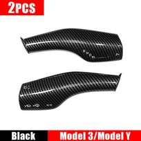 2PC Carbon Fiber Steering Wheel Whift Protection Cover For Tesla Model 3 Model Y ABS Car Column Shift Knob Cover Decor For Tesla