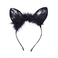 Lace Cat Ears Feather Headband for Christmas & Party Performances juoda