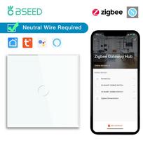 BSEED Zigbee 1/2/3Gang Touch Smart Light Switches 1/2/3Way Tuya Smart Life App Control Plus Universal Wall Socket Plugs EU standard black