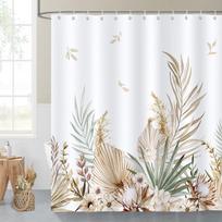 Bohemiškas lapų dušo užuolaida, akvarelinis, rusvas lapas, gėlių vonios užuolaida, poliesterio, vandeniui atspari dušo užuolaida su kabliukais 2pcs*90x180cm white