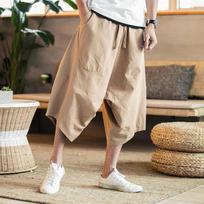 Chinese-Style Pure Cotton Wide-Leg Baggy Pants: Fade-Resistant & Shrink-Resistant 3XL chaki