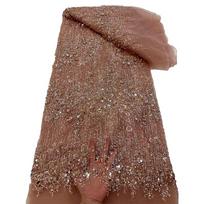 125x90cm Beaded Embroidery Tulle Mesh Lace Sequins Fabrics African Nigerian Lace Fabric for Sewing Wedding Dresses Party Dress 1 Yard