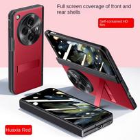For OnePlus Open Case Skin PU Leather with Screen Glass Flim Stand Magnetic Protective Cover For One Plus Open Full Cover Shell For OnePlus OPEN raudona