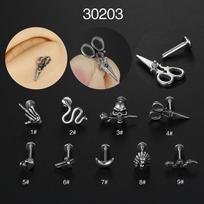 16G Stainless Steel Moon & Snake Nose and Lip Piercing Studs #4 sidabras