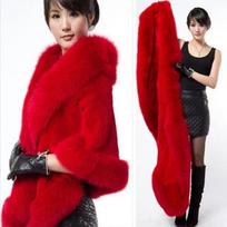 Women's Faux Fur Cape Jacket Winter Warm White / Black / Burgundy Large Fur Collar Short Section Young Lady One Size raudona