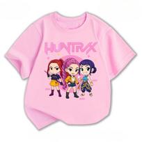 K-pop Demon Hunters Printed Children T-shirt Summer Girls Boys Fashion Casual Kawaii Short Sleeve Kids T-shirt 100 rožinė