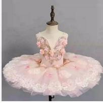 Girls' Pink Flower Lace Puff Skirt Dance Costume - Fairy Princess Theme Size 120 rožinė