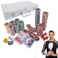 Premium Pokerio Rinkinys | 300 Žetonų, Lagaminas, Kortos, Kauliukai