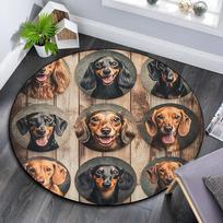 Dachshund Collage Round Area Rug,Carpet Rug for Living Room Bedroom Sofa Playroom Decor,Non-slip Floor Mat 80cmx80cm