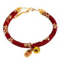 Pet Collar Chinese Style Decorative Skin Friendly Adjustable Cat Dogs Necklace Collar with Pendant Bell for Festival S 3 raudona