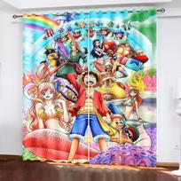 Monkey D Luffy Residence Cartoon Curtain One Piece Cute Printing Light Filtering Window Drapes Living Area Bedchamber Heat and Sun Protection 100x140cm blue