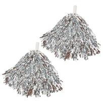 2 vnt. metaliniai „Cheerleader“ pomponai su neslystančia rankena Gėlės „Pom Poms“ Sporto renginiai, šokių atmosferos rekvizitai sidabras