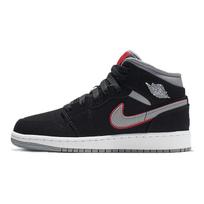Jordan 1 Mid Black Particle Grey Gym Red GS 554725-060 36