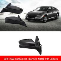 Fits 2016-2021 Honda 10th Gen Civic: Rearview Mirror Cover with Camera Left side backup camera mirror