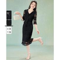 Meilanni Faux Two-Piece Sailor Collar Lace Dress L juoda
