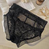 Plus Size Women French Style Sexy Lace Triangle Underwear Pure Cotton Crotch Breathable  Panties XXL juoda