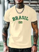 Brazil Flag Graphic Print Casual Tshirt - Light Blue Shor... XL