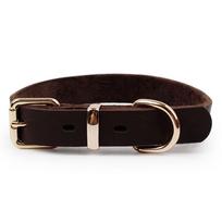 Genuine Leather Dog Collar Real Leather D Ring Dog Collar with Premium Golden Alloy Buckle Adjustable Small Large Dogs Collars (dark brown,XS（old）) tamsiai ruda spalva