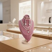 Velvet Jewelry Bust Solid Wood Base Necklace Display Mannequin MultiFunctional Portrait Neck Form rožinė