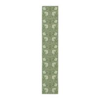 William Morris Pimpernel Green Botaninis medvilninis staltiesės takelis, Viktorietiški stalo lininiai audiniai 150x33cm beige