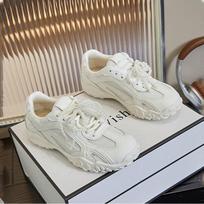 Genuine Leather 2025 Spring New Lace Pearl Casual White Shoes for Women, Thick Soled Sports Forrest Gump Shoes for Women 35 balta