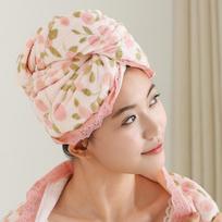 Printed Absorbent Quick-drying Towel Shower Cap Lace pink