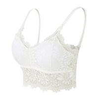 Women Sleeveless Lace Vest Bra Cropped Top Camisole Padded Tank Tops Fitness Underwear Floral Lace Bralette EMA S/M balta